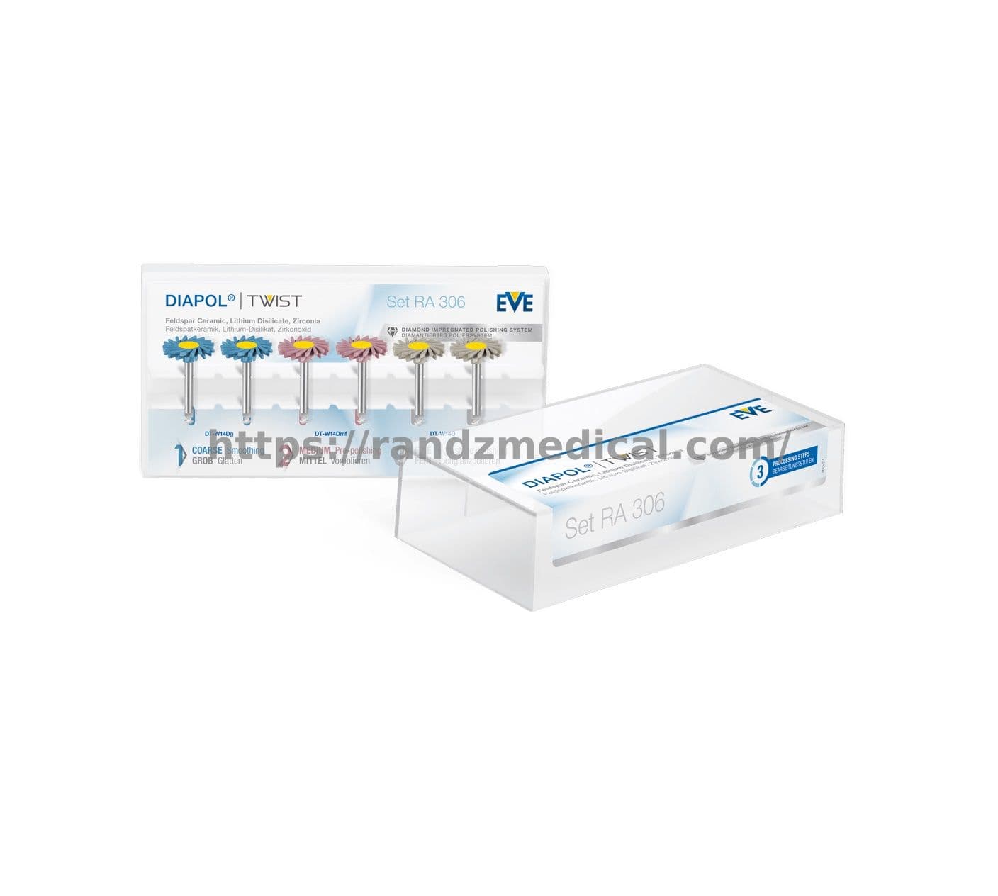 KIT DE POLISSAGE (CERAMIQUE, DISILICATE DE LITHIUM ET ZIRCONE) DIAPOL TWIST RA 306