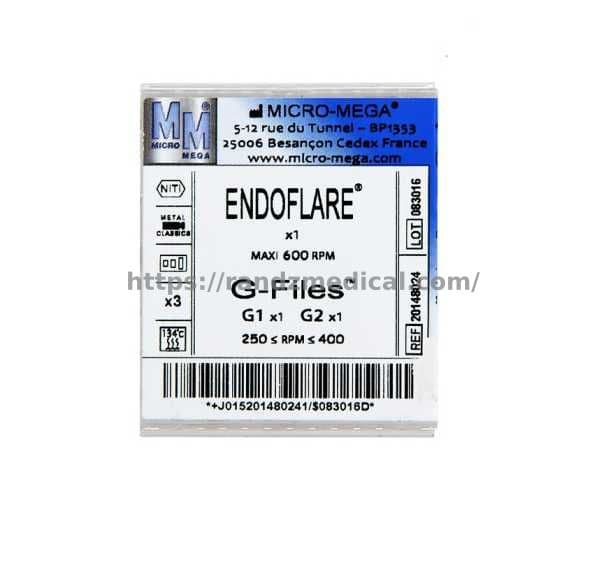 ENDOFLARE G-FILES PLAQUETTE DE 3 INSTRUMENTS
