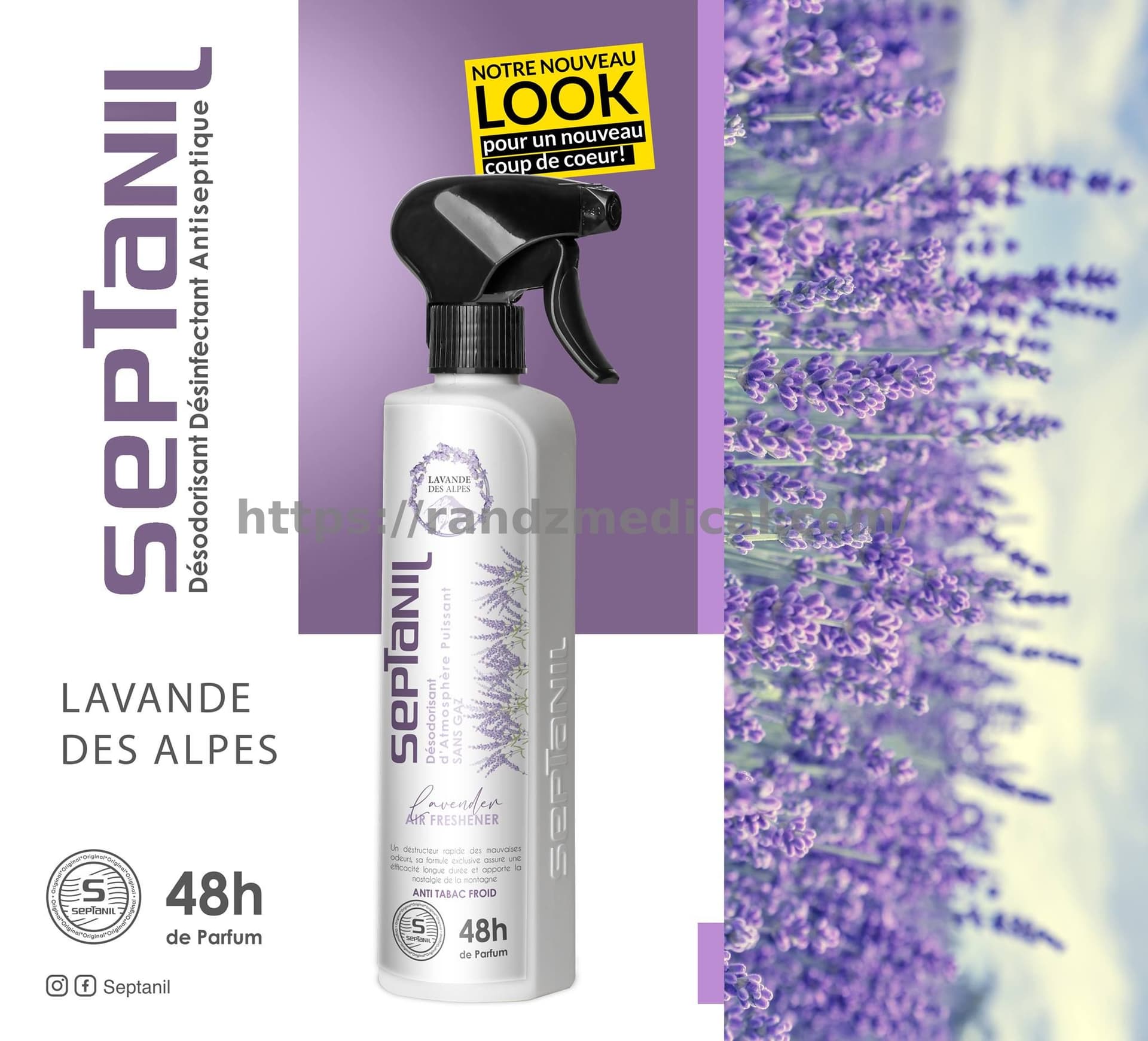 DESODORISANT D'ATMOSPHERE PUISSANT "LAVANDE DES ALPES" 500mL