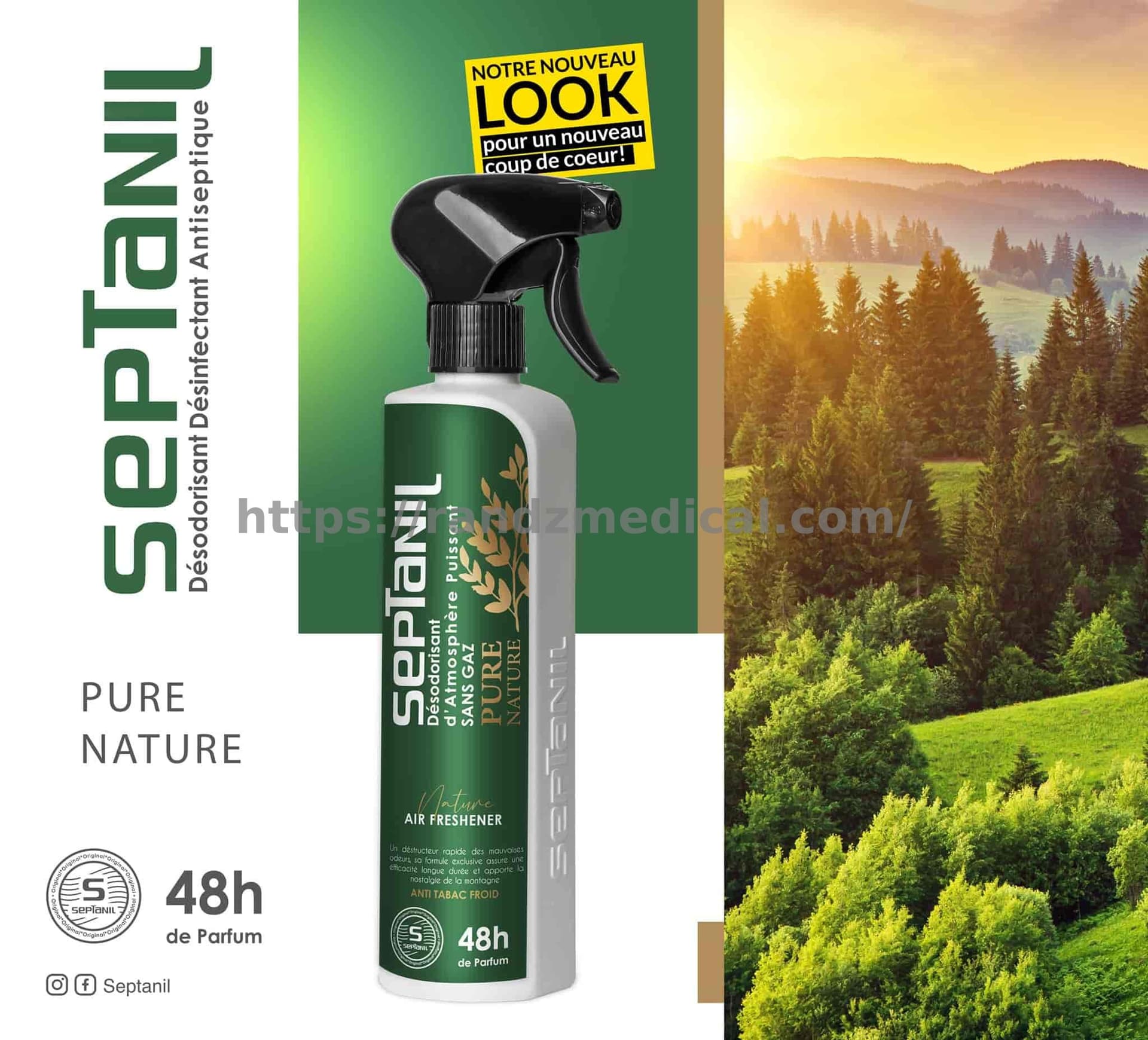 DESODORISANT D'ATMOSPHERE PUISSANT "PURE NATURE" 500mL SEPTANIL