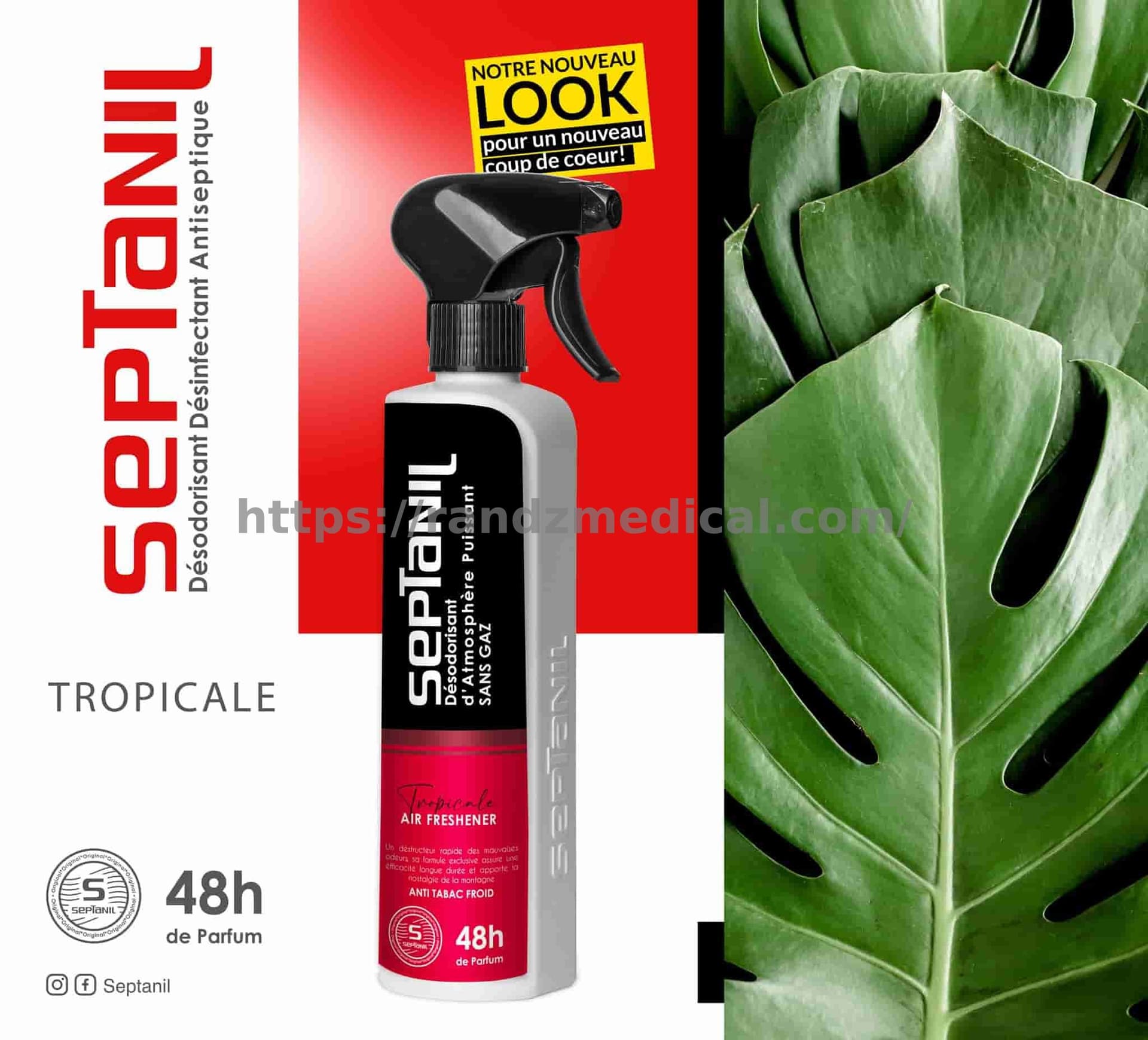 DESODORISANT D'ATMOSPHERE PUISSANT "TROPICALE" 500mL SEPTANIL