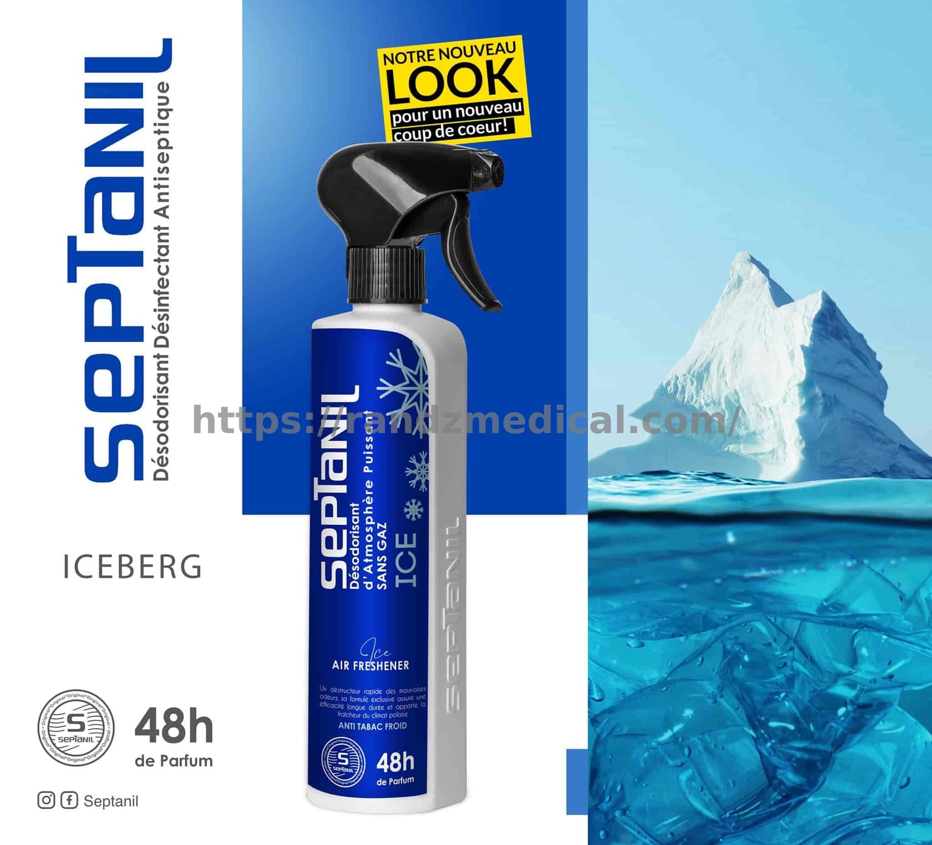 DESODORISANT D'ATMOSPHERE PUISSANT "ICE" 500mL SEPTANIL
