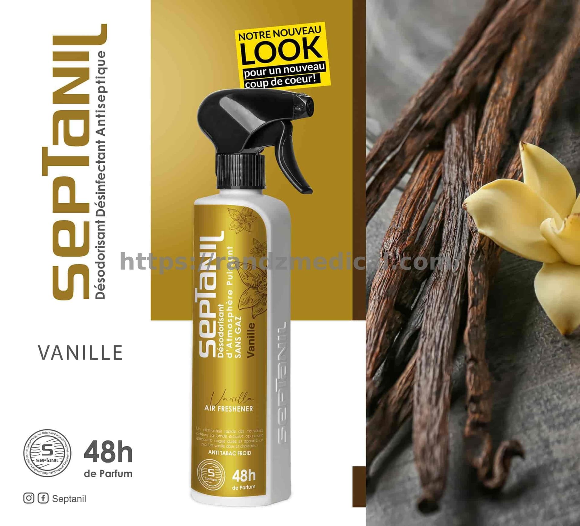 DESODORISANT D'ATMOSPHERE PUISSANT "VANILLE" 500mL SEPTANIL