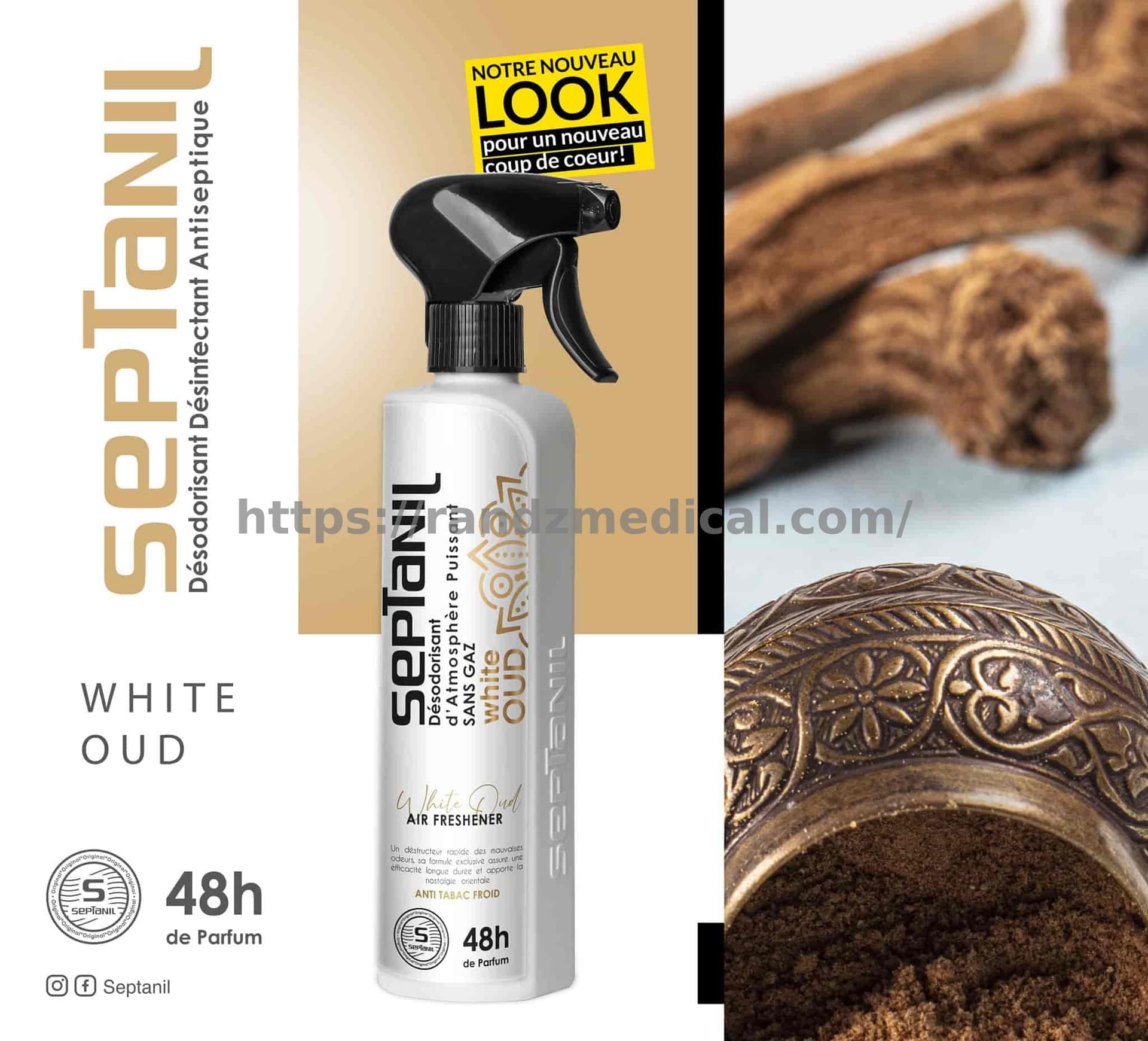 DESODORISANT D'ATMOSPHERE PUISSANT "WHITE OUD" 500mL SEPTANIL