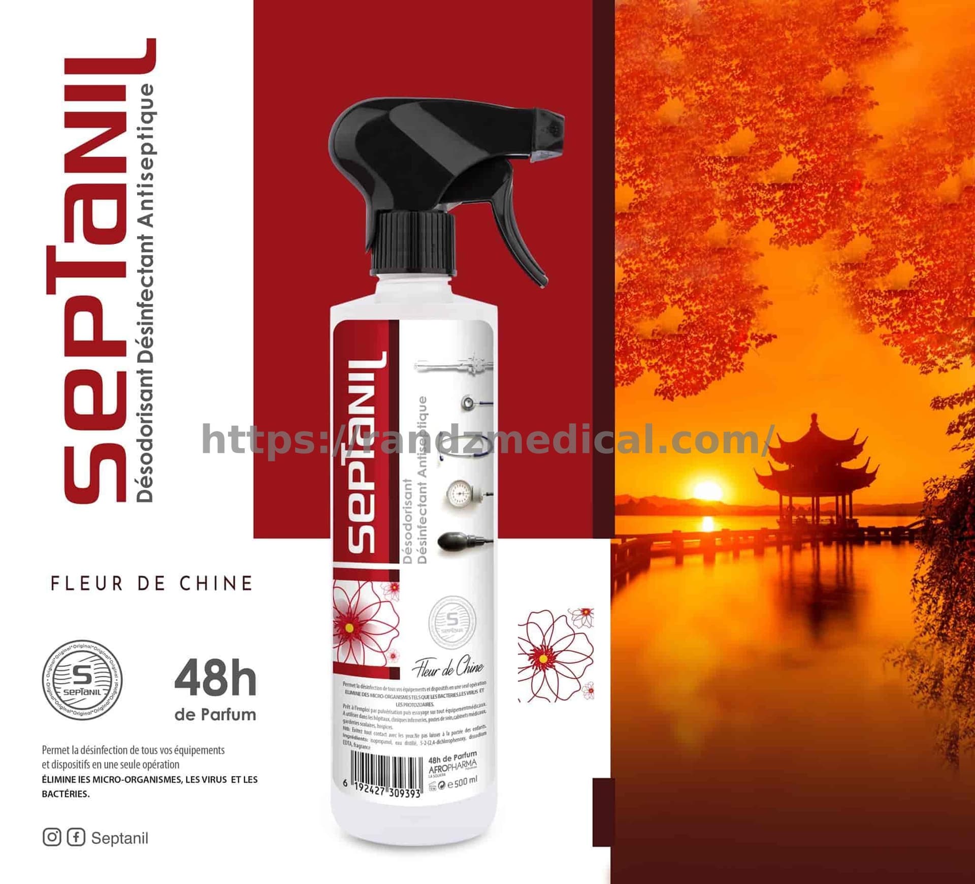 DESINFECTANT DESODORISANT ASEPTIQUE "FLEUR DE CHINE" 500ML SEPTANIL