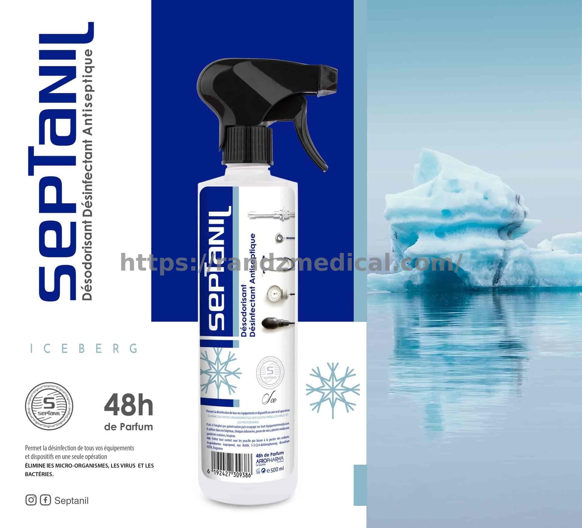 DESINFECTANT DESODORISANT ASEPTIQUE "ICE" 500ML SEPTANIL