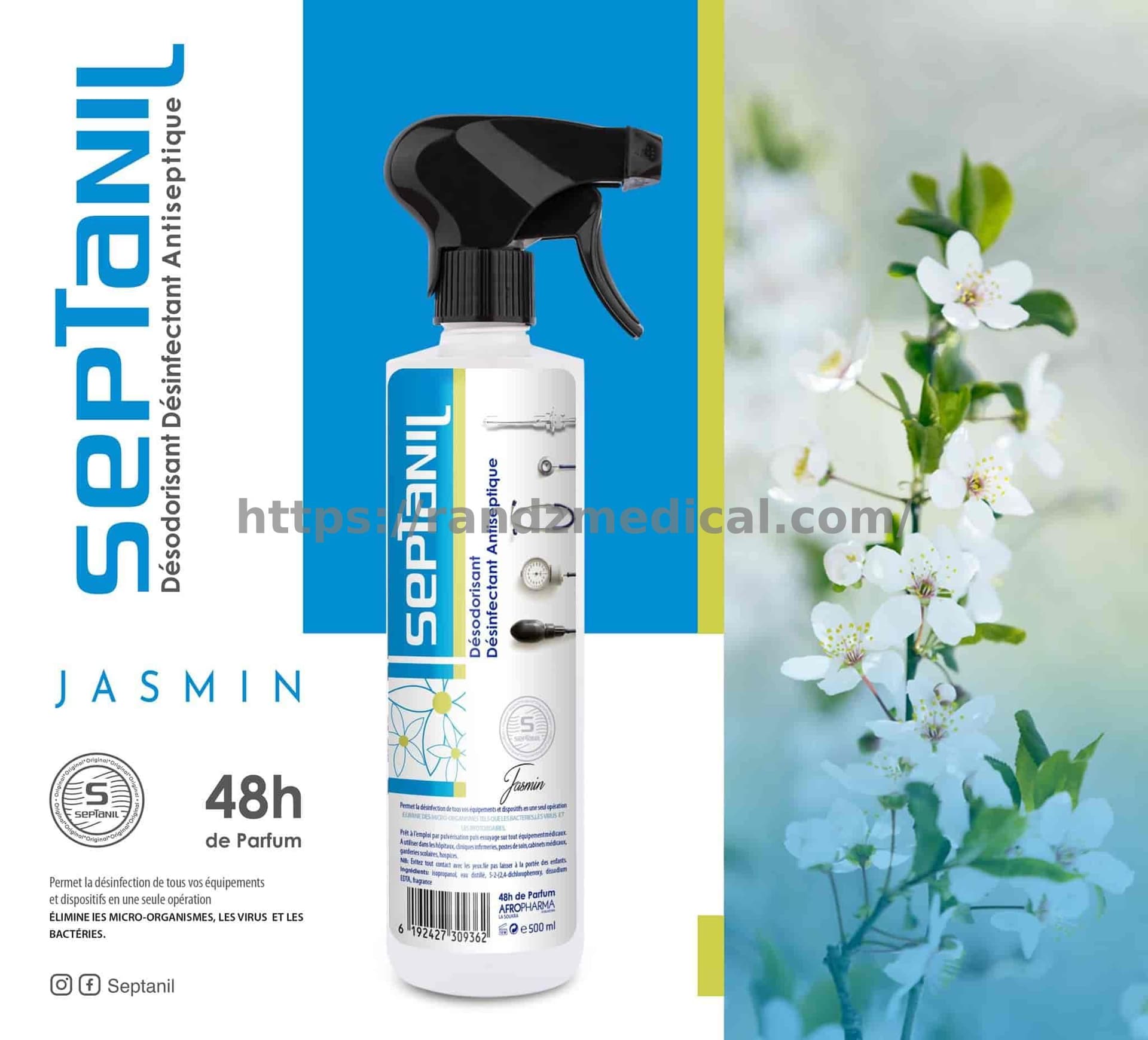 DESINFECTANT DESODORISANT ASEPTIQUE "JASMIN" 500ML SEPTANIL