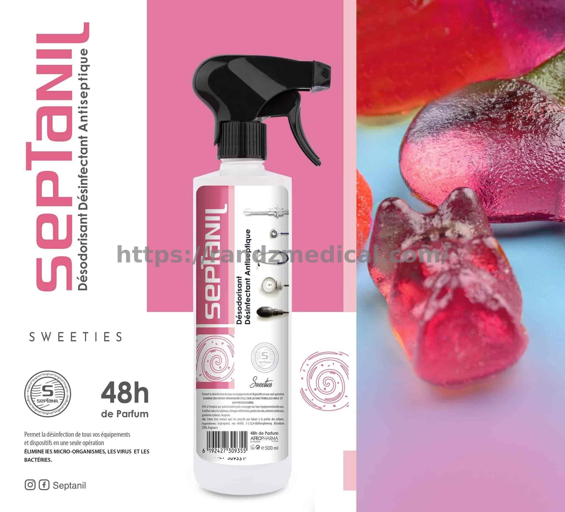 DESINFECTANT DESODORISANT ASEPTIQUE "SWEETIES" 500ML SEPTANIL
