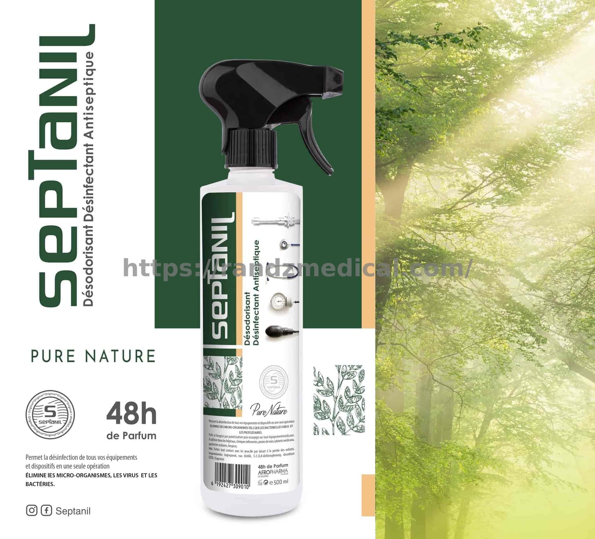 DESINFECTANT DESODORISANT ASEPTIQUE "PURE NATURE" 500ML SEPTANIL