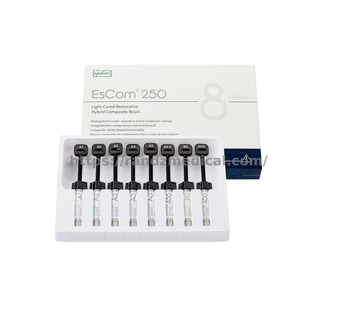 COFFRET RESINE COMPOSITE CHARGE EN SILICATE DE ZIRCONIUM 8 SERINGUES ESCOM 250